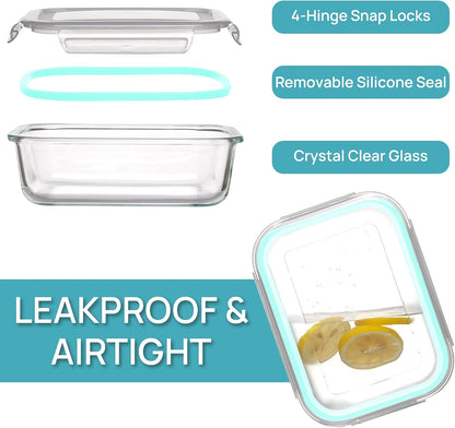 Vtopmart 5 Pack 35oz Glass Food Storage Containers with Lids, Meal Prep Containers, Airtight Reusable Lunch Container Set, Safe for Oven, Microwave, Freezer, and Dishwasher, Grey