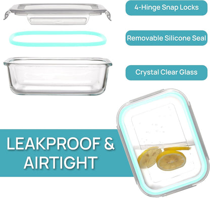 Vtopmart 10 Pack 35oz Glass Food Storage Containers with Lids, Meal Prep Containers, Airtight Reusable Lunch Container Set, Safe for Oven, Microwave, Freezer, and Dishwasher, Grey