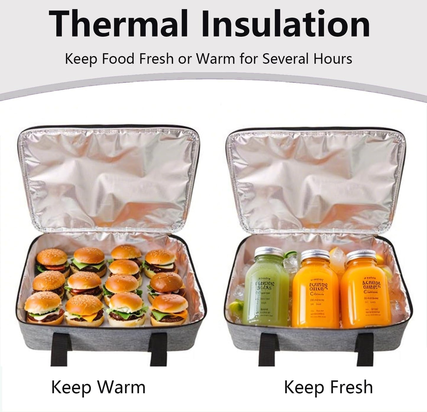 Lestyn Insulated Casserole Carrier Bag - Portable Reusable Food Transport Tote Bag Fits 9x13 Lasagna Baking Dish Pan to Keep Food Hot/Cold for Gathering/Potluck Parties/Cookout/Camping/Offices-Gray