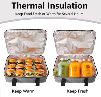 Lestyn Insulated Casserole Carrier Bag - Portable Reusable Food Transport Tote Bag Fits 9x13 Lasagna Baking Dish Pan to Keep Food Hot/Cold for Gathering/Potluck Parties/Cookout/Camping/Offices-Gray