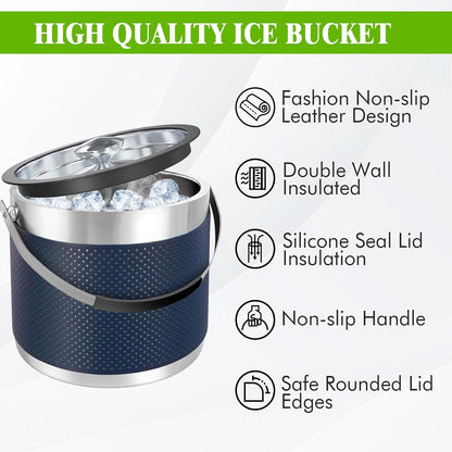 3.2L Double Wall Stainless Steel Ice Bucket with Lid,Scoop, Updated Insulated Ice Bucket for Cocktail Bar and Parties