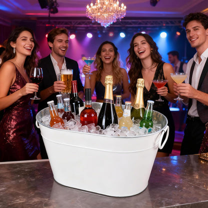 2PCS Beverage Tub Large Ice Bucket For Parties, Thick Metal Galvanized Tub Drink Buckets, Beverage Bucket with Handles, Drink Bucket for Indoor & Outdoor Party (Sliver)