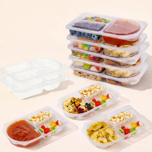 10 Sets 9oz Reusable Snack Containers with Lids – 3 Compartment Snack Pack Containers,Plastic Container for Sauce Snack –Snacks Meal Prep Travel