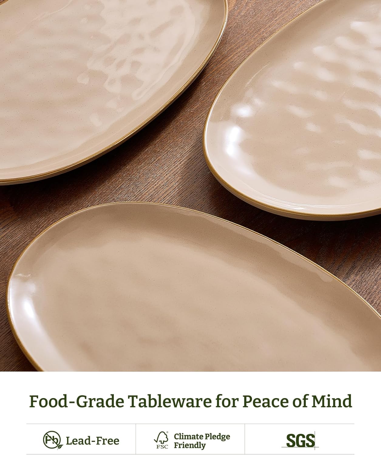 famiware Serving Platter, Oval 15.59/14.3/12.9inch Serving Dishes for Entertaining, Serving Bowls, Microwave Safe, Stoneware Serving Trays for Party, Food, Turkey, Cheese, Ocean Series, Vanilla White
