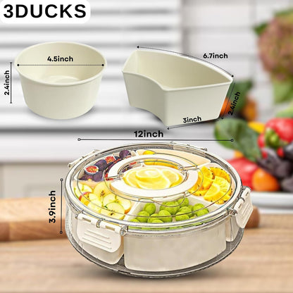 2 Pack Rotating Snackle Box Container with Lid and Handle | 6 Compartments Round Lazy Susan 360° Divided Serving Tray, Portable Clear Organizer for Fruit, Candy, Veggies, Charcuterie, Party & Picnic