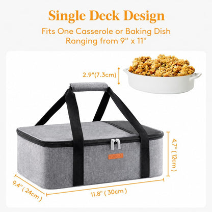 LUNCIA Insulated Single Decker Casserole Carrier, Lasagna Lugger Tote Keeps Food Hot or Cold, Thermal Lunch Bag for Potluck Parties, Picnic and Cookouts, Fits 9" x 13" Baking Dish, Black