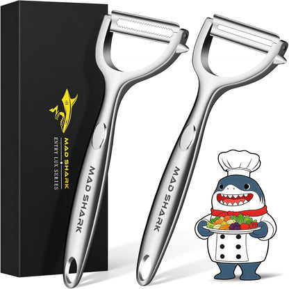 MAD SHARK Ultra Sharp Vegetable Peelers for Kitchen 10 Years No Rust Stainless Steel Serrated Potato Peeler Easy to Use Y Peeler with Durable Non-Slip Ergonomic Grips for Carrots, Fruits, Veggie
