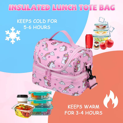 Lunch Bag for Girls,ChaseChic Insulated Lightweight Lunch Boxes for Kids Boys Dual Compartment Lunch Organizer Leak-Proof Cooler Bag with Detachable Adjustable Shoulder Strap,Purple Butterflies