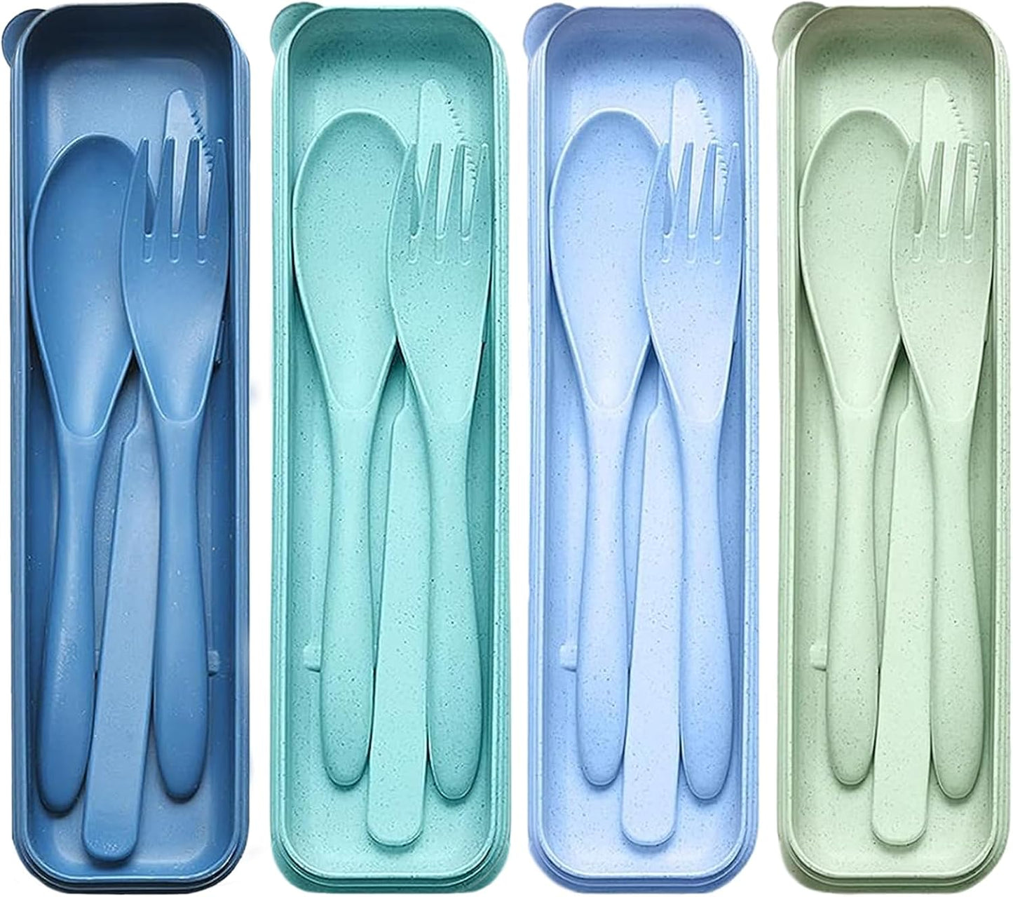 Reusable Travel Utensils Set with Case, 2 Sets Wheat Straw Portable Knife Fork Spoons Camping Cutlery for Lunch Box, Eco-Friendly BPA Free Plastic Tableware for Kids Adults Work Picnic (Purple+Pink)
