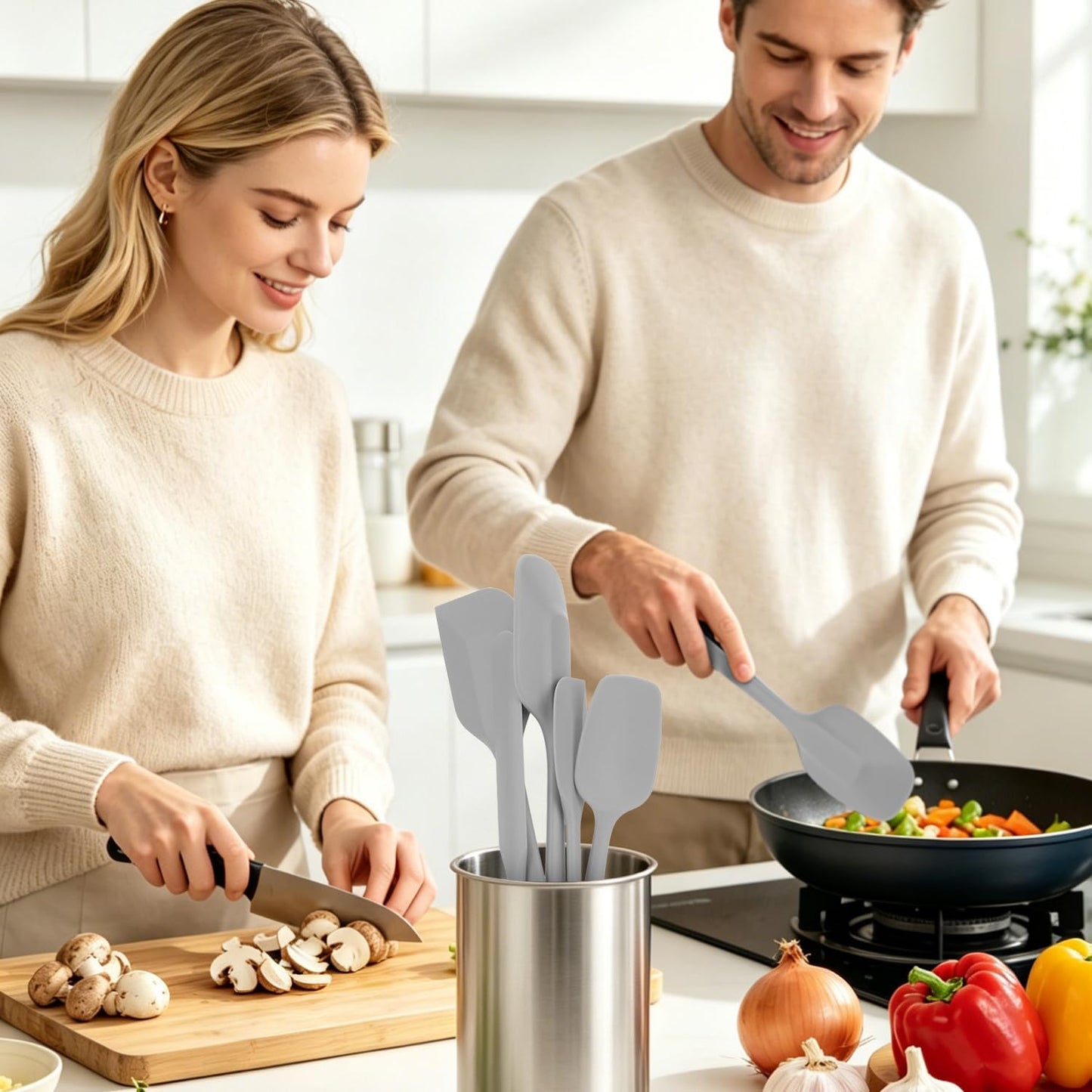 5-Piece Silicone Spatula Set for Baking, 446°F Heat Resistant Non-Stick Cooking Utensils, BPA-Free Food Grade Silicone Scrapers, Non-Scratch Flexible & Dishwasher Safe, Neutral