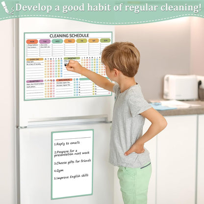 Naozinebi 2 Pcs Magnet Cleaning Planner Magnetic Cleaning Schedule and Checklist Daily Weekly Monthly Quarterly Semi-Annual Annually Chore Chart for Adults Dry Erase to Do List White Board for Fridge