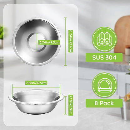 304(18/8) Stainless Steel Mixing Bowls for Kitchen, 4 Pack 7.8" 28.89 fl.oz Metal Mixing Bowls Set Stackable for Baking Serving Cooking Food Prep Storage Dishwasher Safe Heavy Duty