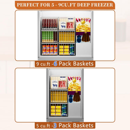 Large Freezer Organizer Bins, Upgrade Quick Expand/Collapse Feature, for 5-9 Cu.Ft Deep Freezer, 3 Pack Stackable Deep Freezer Organizer Bins, Black Wire Foldable Baskets (Black 3 Pack)