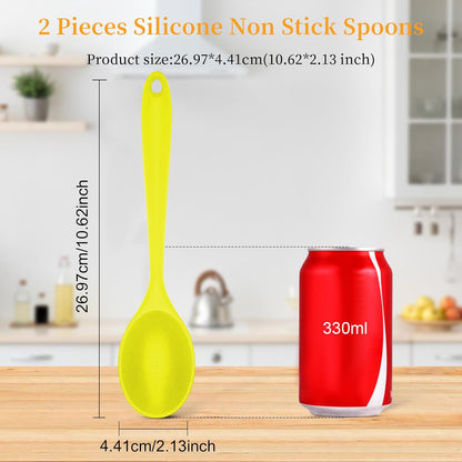 2 Pcs Silicone Nonstick Mixing Spoon, Silicone Spoons for Cooking Heat Resistant, Cooking Utensil for Kitchen Cooking Baking Stirring Serving (Black)