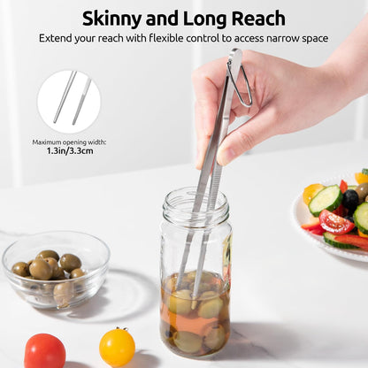 U-Taste 8"+10"+12" Kitchen Cooking Tweezer: 18/8 Stainless Steel Food-Grade Metal Food Tong, Flexible Pinching, Seamless-Welding and Sturdy for Serving Grilling Frying, Plating, Feeding (Pointed Tip)