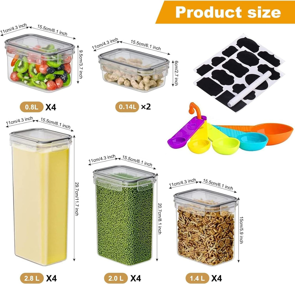 42pcs Airtight Containers, Clear Stackable Dry Food Storage | 42pk clear airtight containers with tight lids keep dry food fresh. Safe plastic, stackable for pantry kitchen storage