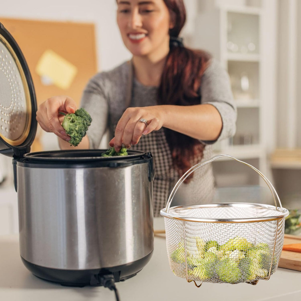 Stainless Steel Steamer Basket with Handle, Pressure Cooker Steamer Insert