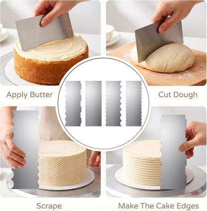 8 Pack 8.7" Stainless Steel Cake Scraper Set, Double-Sided Smoother Comb