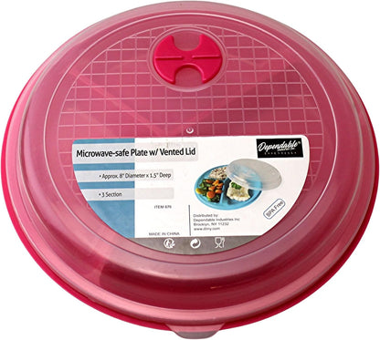 3-Pack Divided Microwave Plates with Vented Lids – Mixed Colors – BPA-Free Reusable Plates for Portion Control, Meal Prep & Leftovers – Stackable, Freezer & Dishwasher Safe