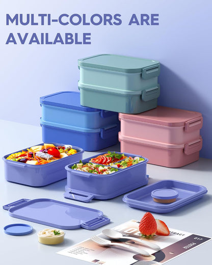 KEMETHY Adults Bento Lunch Box Set with Thermo Bag, 74oz Stackable Leak-proof 3-tiers Bento Box, Built-in Utensil and Sauce Container for Work, School, Dining Out (Gray)