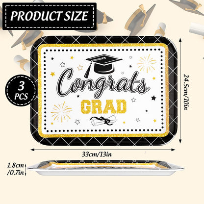 JarThenaAMCS 3Pcs Graduation Serving Trays 13 x 10 Inch Bachelor' s Hat Diploma Glitter Reusable Melamine Platter Congrats 2026 Grad Serving Dishes for Graduate Party Sharing Snacks Fruit Dessert