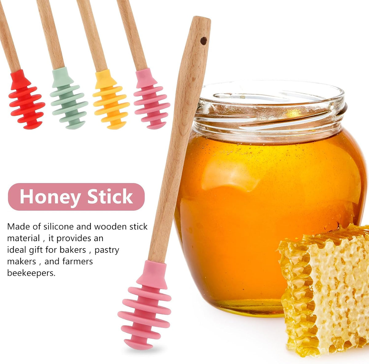 Tbestmax 8 Pcs Silicone Honey Dipper Sticks, 6.7 inch