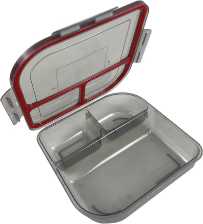 Large To-Go 3-Compartment Food Container, 9-3/8" X 9-3/8" X 2-1/2", Reusable, Microwave Safe, Smoke/Red