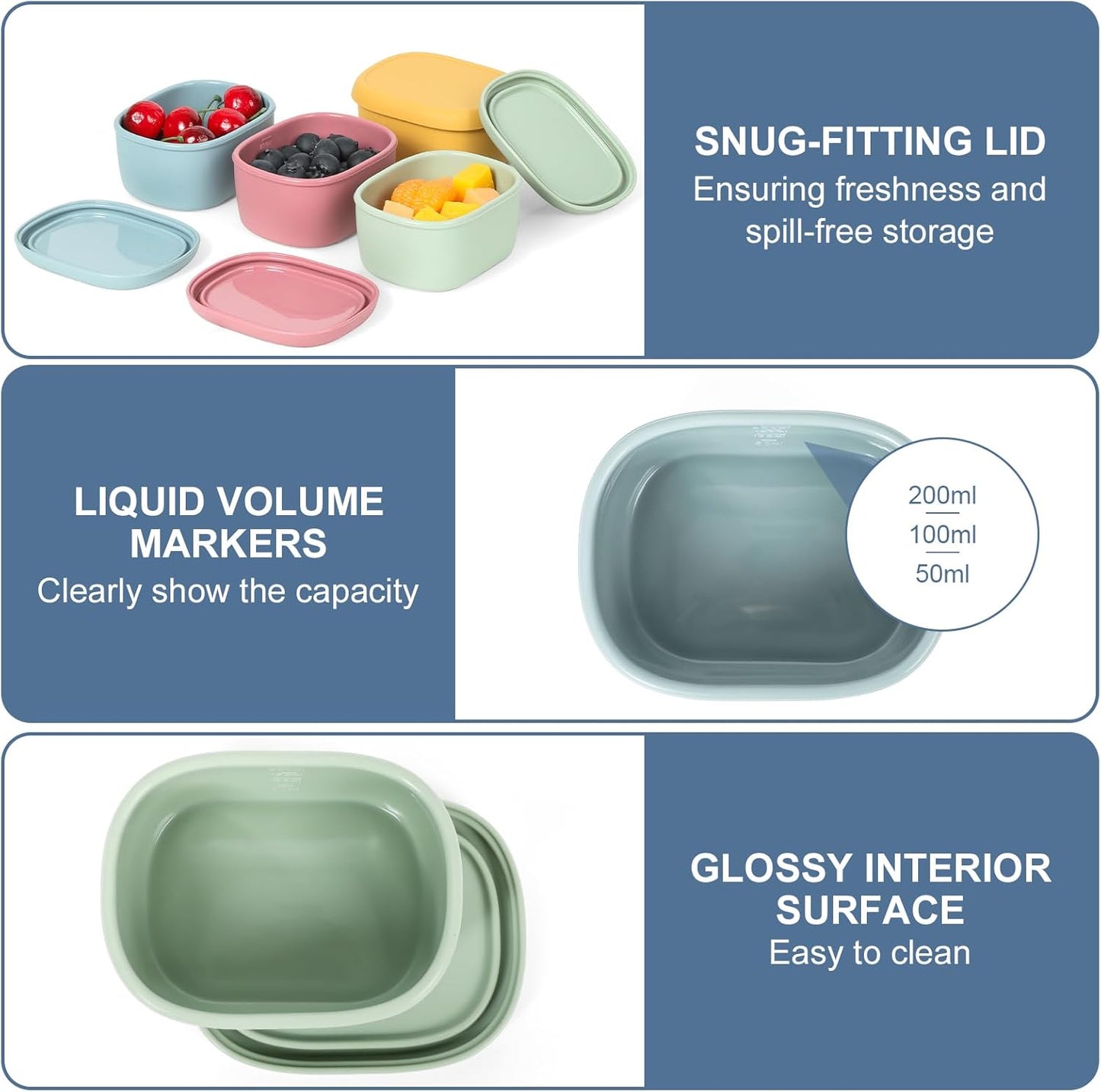 4 Pcs Silicone Food Storage Containers with Lids，BPA Free Reusable Silicone Storage Containers for Food Freezer Containers Freezer Dishwasher Safe (33.8oz, 20oz, 10oz, 6.7oz)