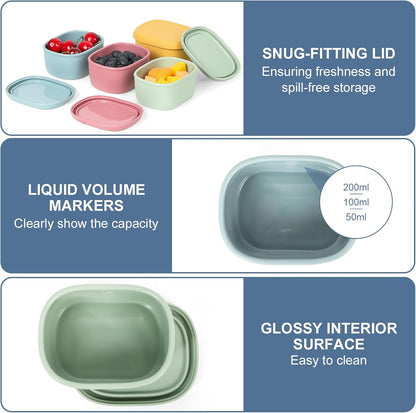 4 Pcs Silicone Food Storage Containers with Lids，BPA Free Reusable Silicone Storage Containers for Food Freezer Containers Freezer Dishwasher Safe (33.8oz, 20oz, 10oz, 6.7oz)
