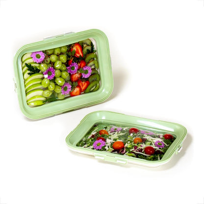 Crudités | Portable Snack Tray | Rectangle 2-Pack | Cream White | Reversible Stretch Lid Food Containers | BPA-Free, Freezer & Dishwasher Safe | Meal-Prep, Charcuterie, Salads, Picnic, Travel