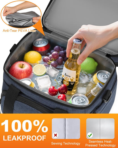 Pritent Lunch Box For Men Women Double Deck Insulated Lunch Bag For Men Woman Leakproof Expandable Cooler Bag with Adjustable Shoulder Strap for Kids Shool Work Picnic Camping(Beige,Large)