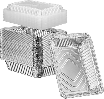 GUSTO [1 lb - 50 Count Disposable Aluminum Foil Pans with Clear Dome Lids, 5x4 Takeout Pans – Great for Baking, Cooking, Storage, and Freezing (Formerly Comfy Package)