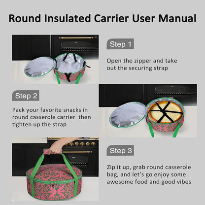 Round Insulated Pie Carrier – Thermal Portable Lunch Transport Cheesecake Cake Dish Container Bag Keep Food Hot/Cold/Fresh for Potlucks Parties Gathering/Cookouts/Church Dinner/Outdoor Events-Red