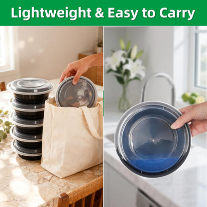 Meal Prep Containers Reusable 10 Pack-28 oz Food Storage Containers with Lids To Go Food Containers Takeout, Microwave Dishwasher Freezer Safe, Stackable, BPA Free, Plastic (Black)