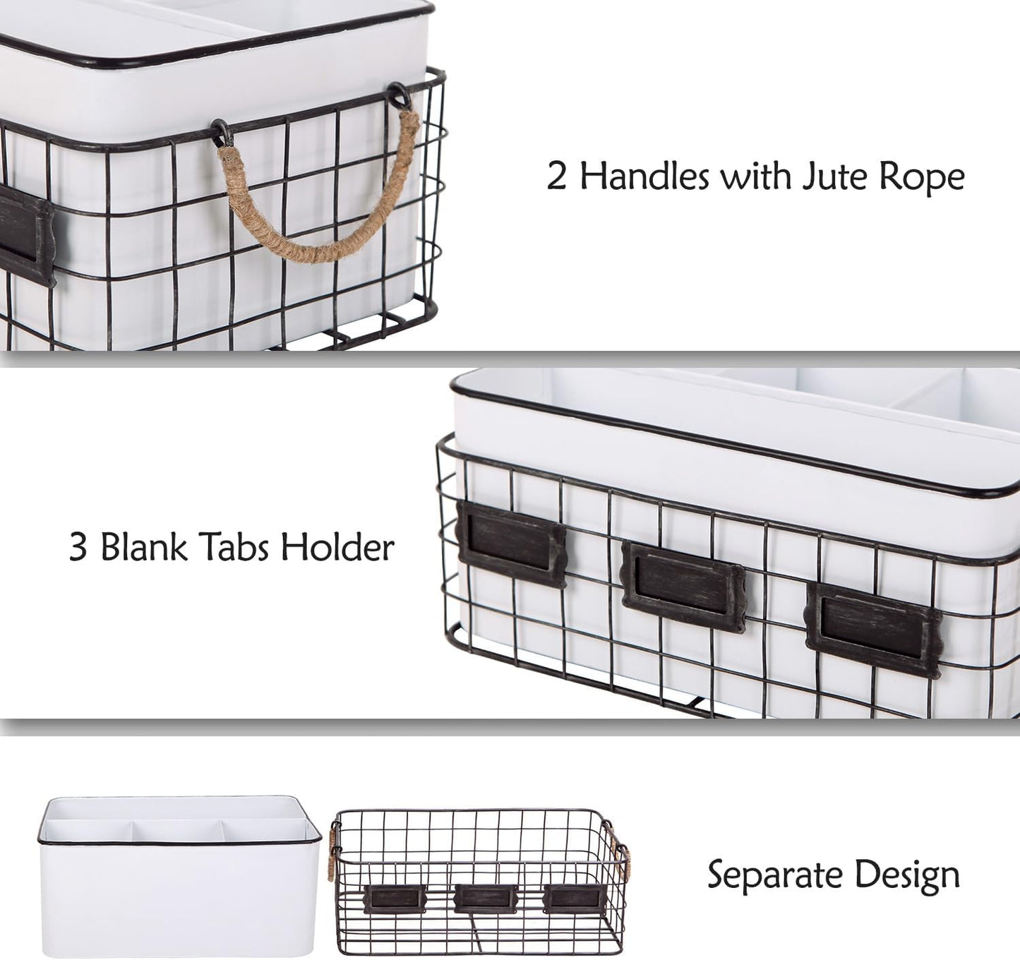 NIKKY HOME Farmhouse Utensil Caddy for Parties, Flatware Holder for Countertop, Rustic Metal Silverware Cutlery Caddy for Kitchen, Dining, Outdoors, Picnics, Parties - White