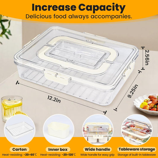 (2Pcs)Divided Serving Tray with Lid,Snackle Box Container with Lid,Snack Box Container with Cutlery Storage,8 Fruit Forks,2Spoons,Fruit Tray,Portable Snack Organizer,8 Compartments snack tray with lid