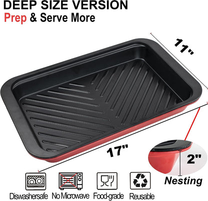 ECOIOU Large Grilling Prep and Serve Trays, 17.3" x 13" BBQ Platters for Raw and Cooked Food, Melamine Serving Trays for Food, Set of 2, Black and Red