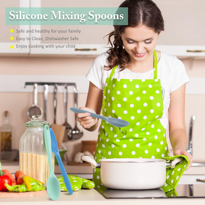 Shappy 4 Pieces Silicone Cooking Spoons 10.6 Inch Heat Resistant Kitchen Spoons for Mixing, Serving and Stirring Upgrade Large Non Stick Basting Utensils, Dishwasher Safe(Spoon,Fashionable Color)