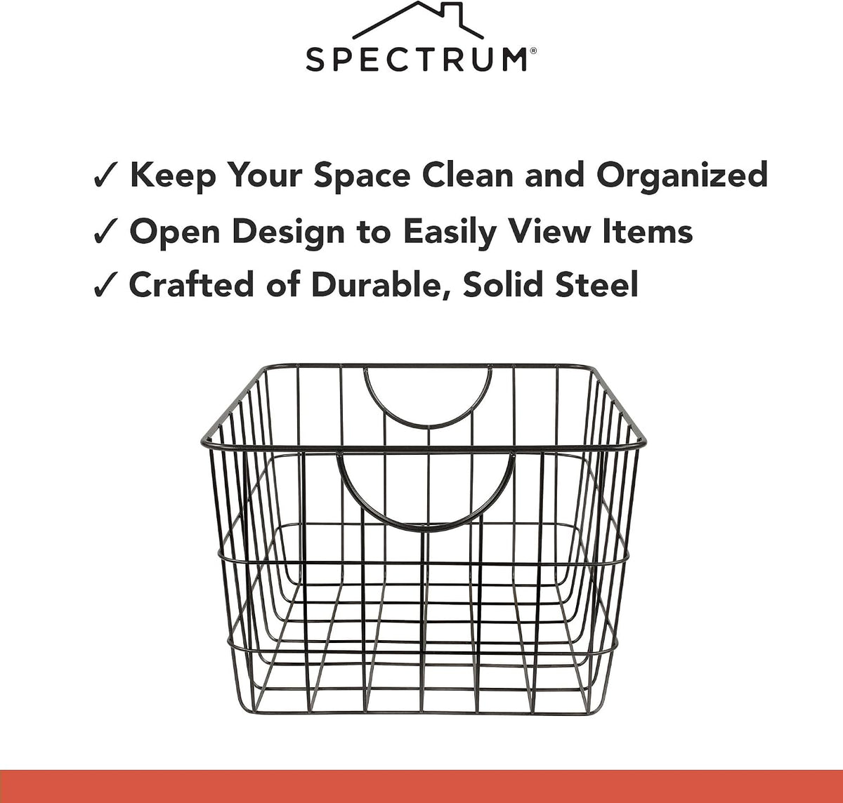 Spectrum Utility Steel Wire Storage Basket for Kitchen Pantry Organization & Closet Shelves with Easy Grip Handles, Durable Metal Basket Organizer with Open Design for Easy Viewing, Industrial Gray