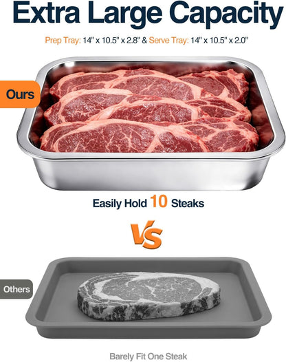 5 in 1 Grill Prep Tray and Carry System, Large Grilling Prep and Serve Trays with Lid and Cutting Board, Deep Meat Marinating Container as BBQ Grilling Gift, Home Series, L