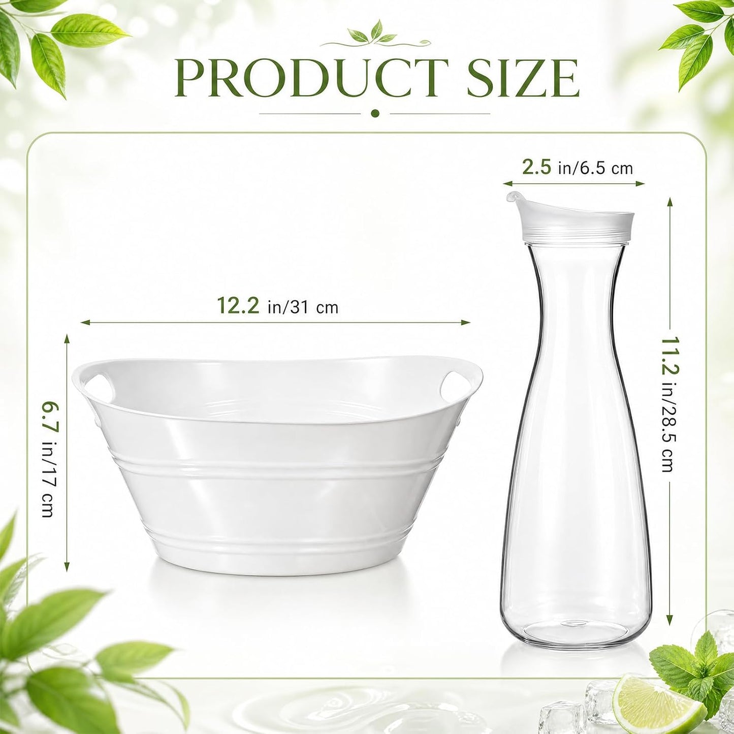 Funnymoom 6 Pcs Acrylic Ice Bucket for Parties 4l Oval Beverage Tub 47 oz Plastic Water Carafes with Lids Plastic Pitcher for Champagne Beer Wine Cocktail Iced Tea Pool Party(Clear)