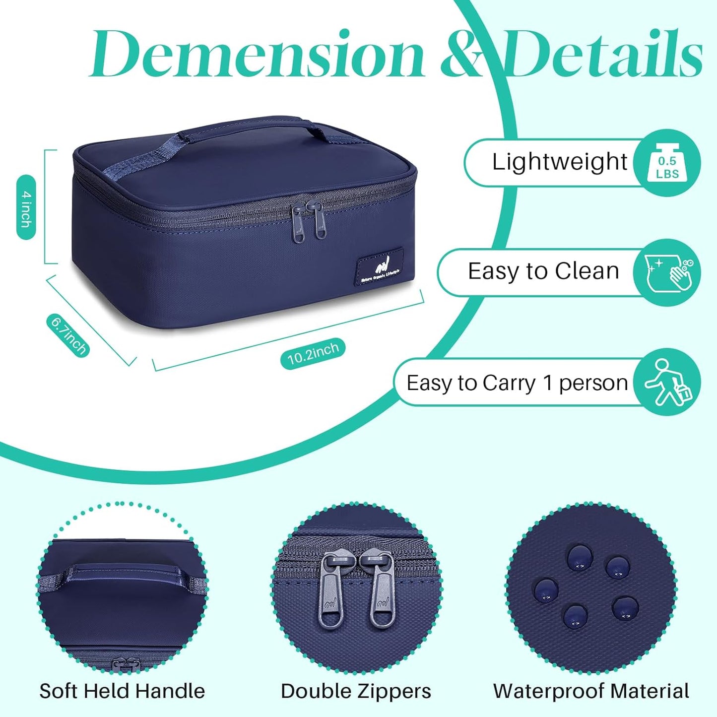 NOL Mini Insulated Lunch Bag for Women Men Kids | Small Leakproof Reusable Lunch Tote | Fits 6 Cans 330ml | Thermal Cooler for Work School Picnic Camping, Navy blue