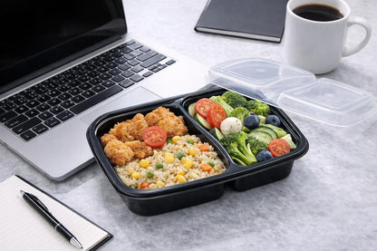 4U'LIFE 28 oz [Pack of 12] 2-Compartment Meal Prep Containers, Bento Boxes With Clear Lids