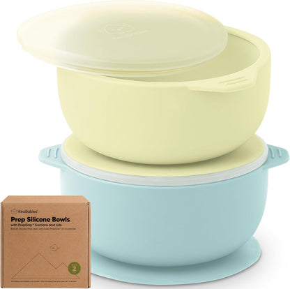 KeaBabies 2-Pack Baby Bowls with Suctions, Lids - Silicone Toddler Suction Bowls for Baby Boy, Girl, Kids, Food Grade Silicone, BPA-Free, Dishwasher Safe, Toddler Eating Essentials (Terracotta)