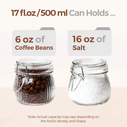 ComSaf 6-Pack 17oz Short Glass Jars for Drawers, Small Airtight Food Canisters for Spices, Nuts & Kids Snacks, Pint Sized Canning Jar Set for Jams, Pickles & Pantry Organization