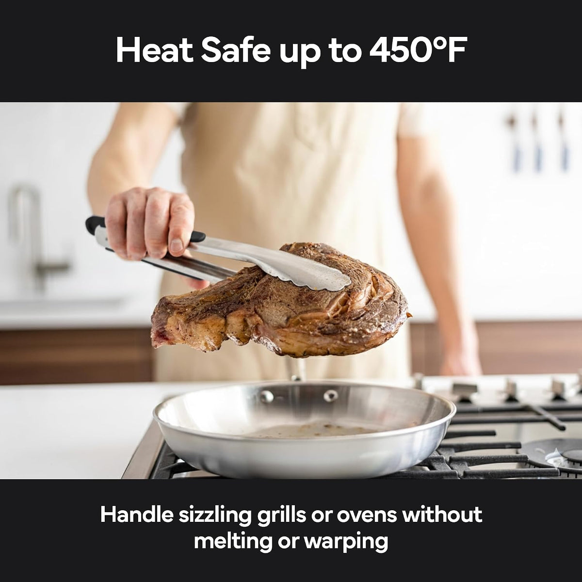 Misen Kitchen Tongs - Dishwasher Safe, Heavy Duty - Precision Stainless Steel Grilling Tool - Heat Resistant - Perfect for Serving and Air Frying - 13 Inch | Gray
