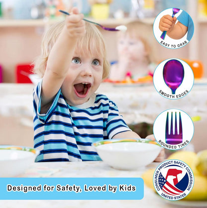 CHILLOUT LIFE Stainless Steel Kids Silverware Set 15 Pieces - Child and Toddler Safe Flatware - Kids Utensil Set - Metal Kids Cutlery Set Includes 5 Small Kids Spoons, 5 Forks & 5 Knives