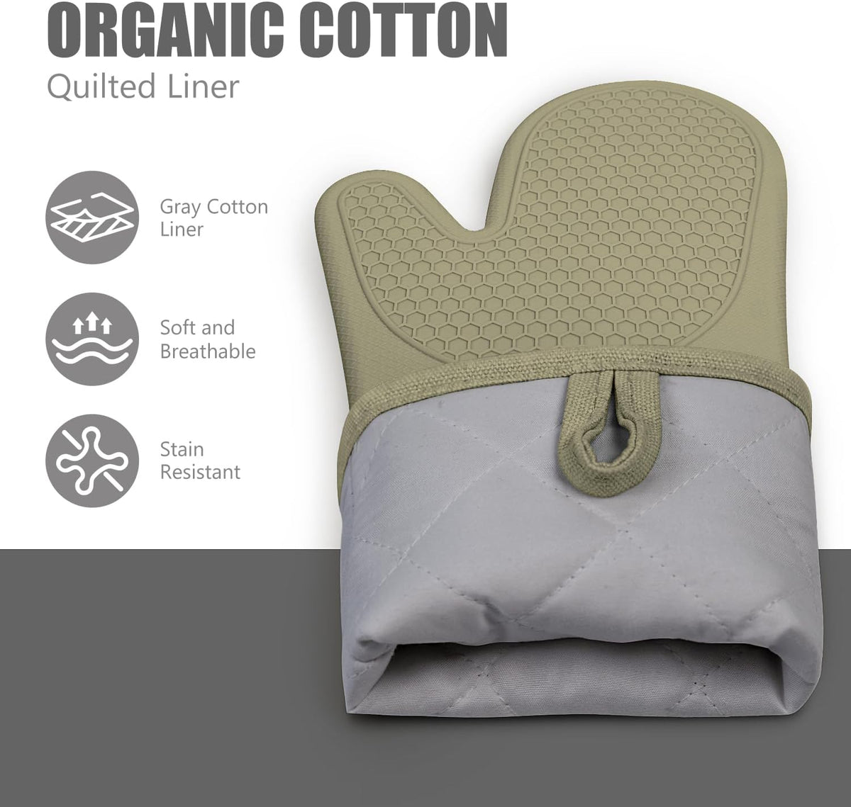 RORECAY Silicone Oven Mitts and Pot Holders Sets, Gloves for Kitchen, Beige