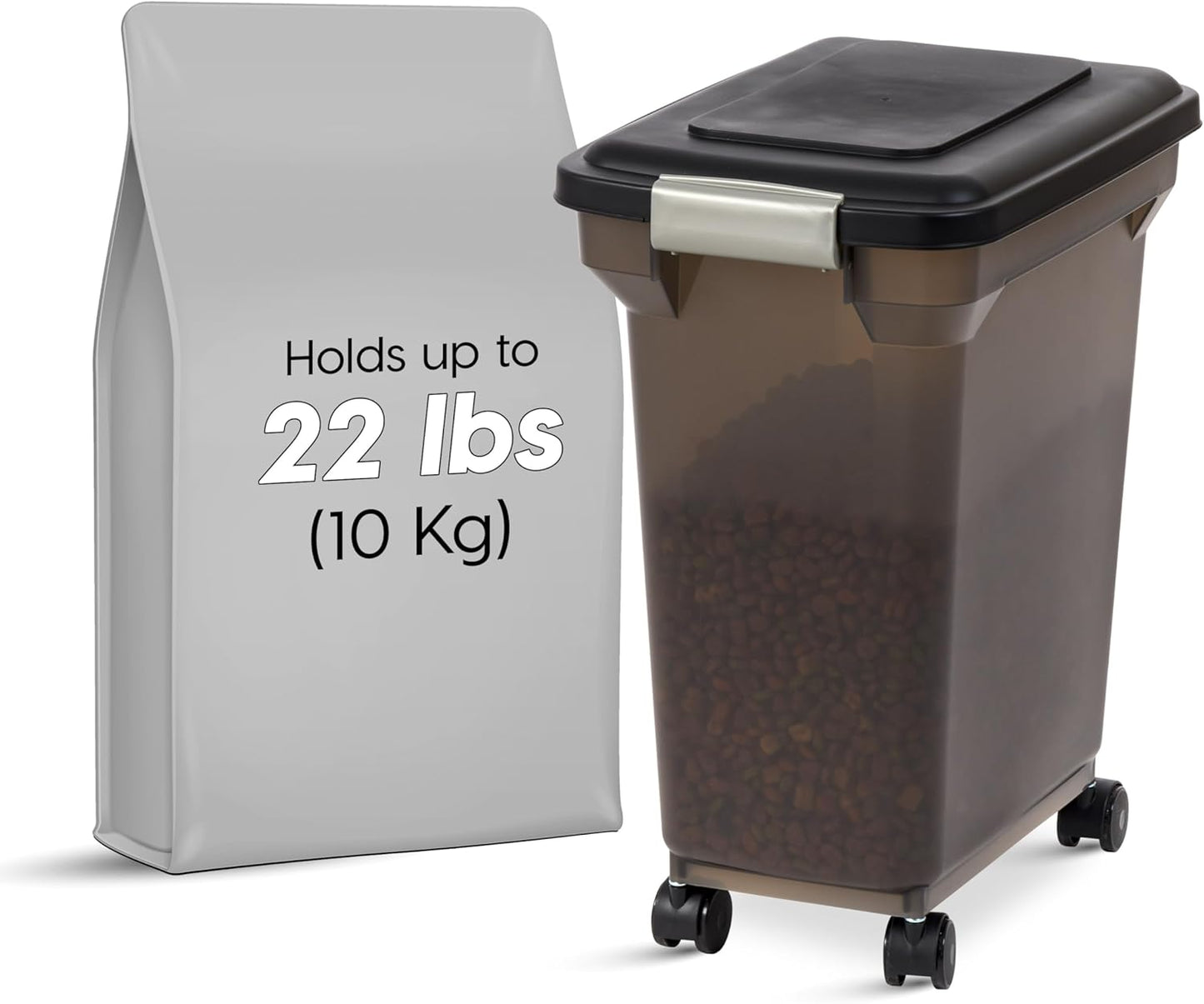 IRIS USA Dog Food Storage Container, Airtight Lid, 2-Cup Scoop, Up to 13 Pounds Pet Food Storage, Versatile Pet Food Bin, Treats, BPA Free, Dark Gray