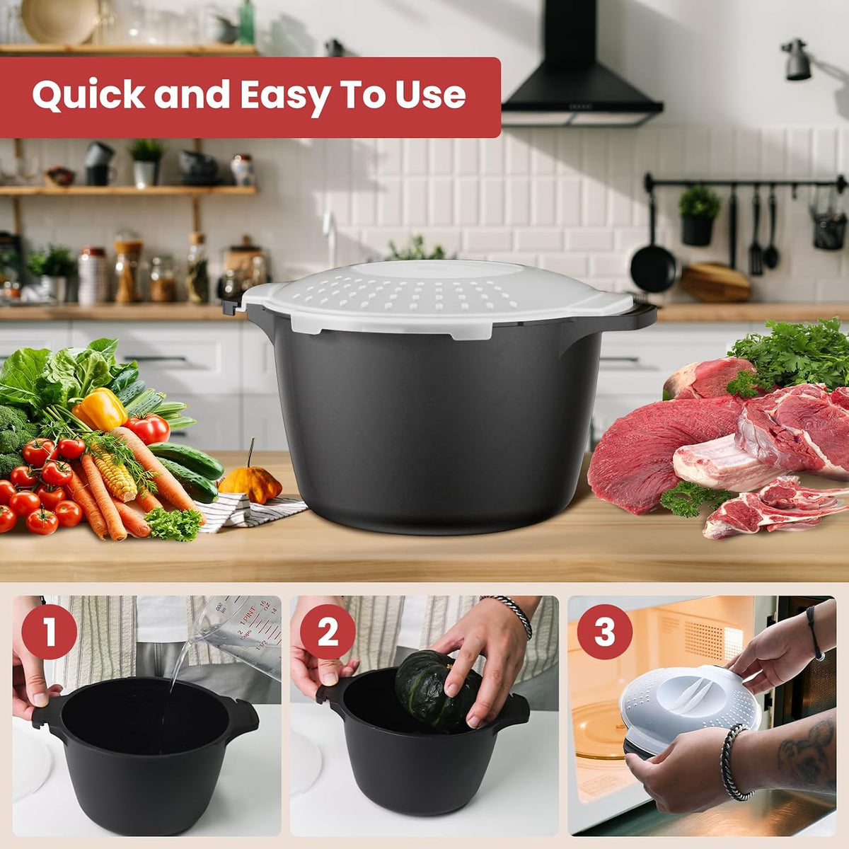 Large Microwave Cookware Steamer 2 Quart Vegetable Cooker for Cooking